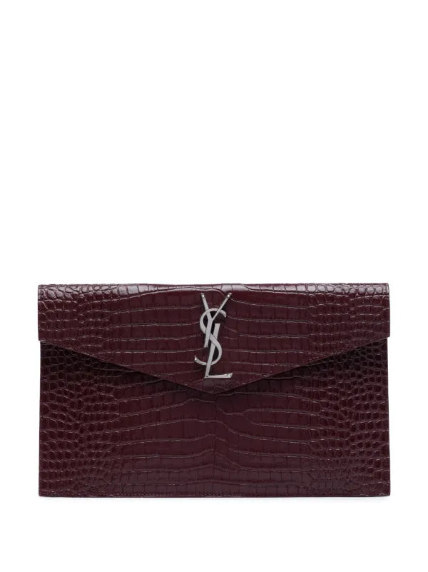 Pochette Uptown en cuir brillant à motif crocodile
