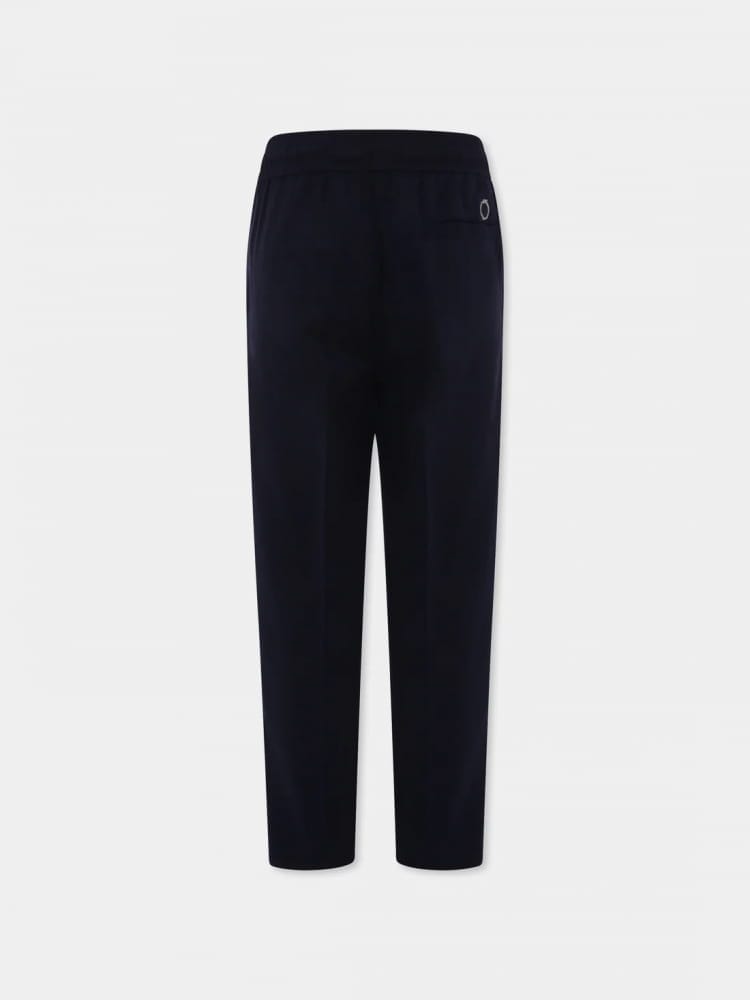 Pantalon en coton bleu marine Trussardi pour garçon avec mini logo au dos