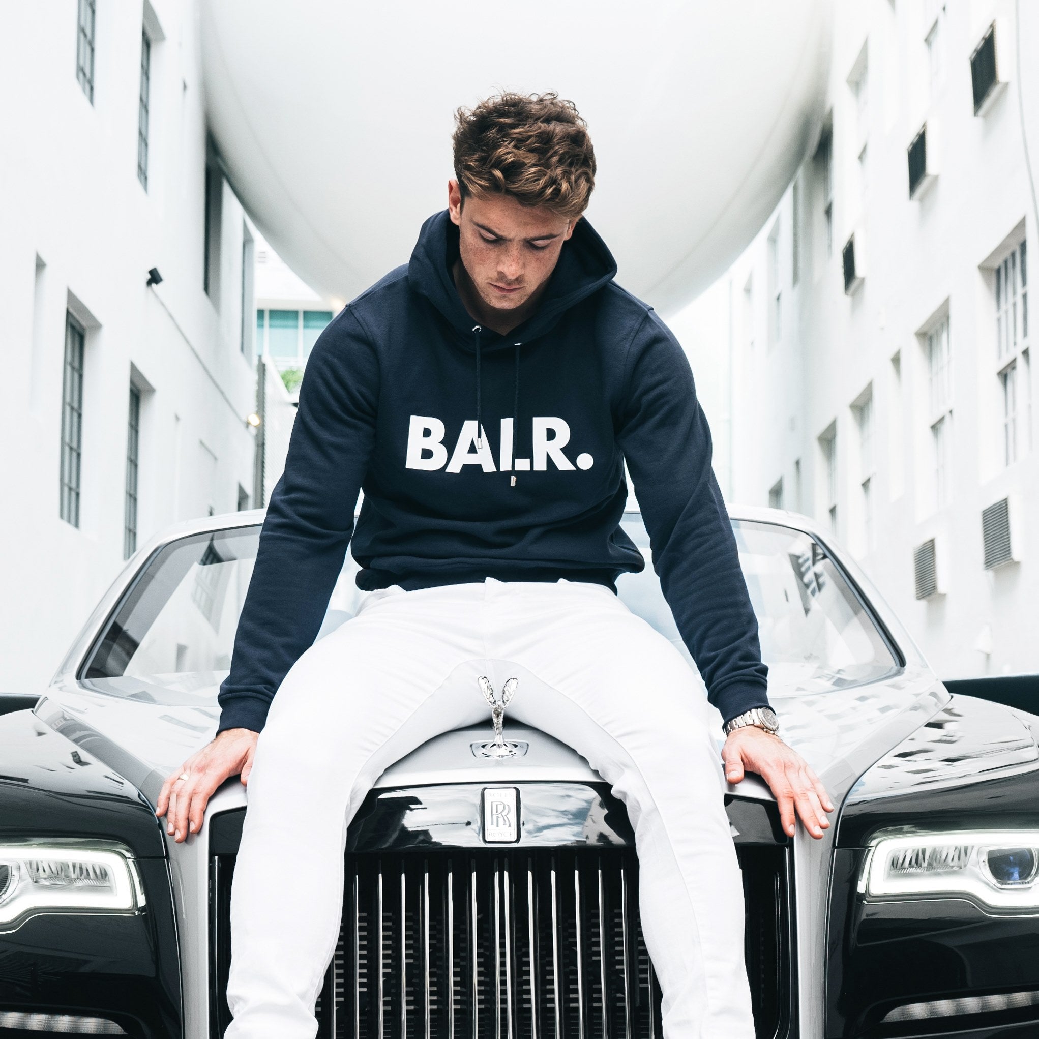 Brand Straight Hoodie Navy Blue