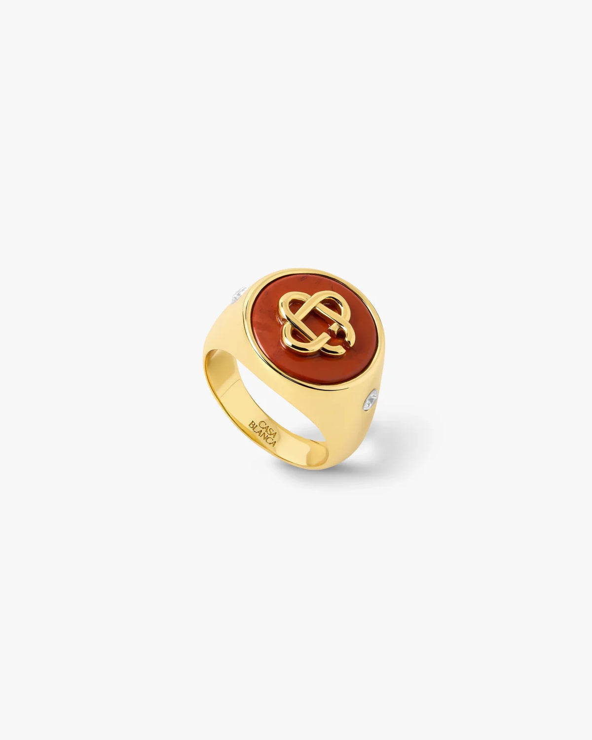 Bague Casablanca Chevalière à pierre dorée et rouge maison prado