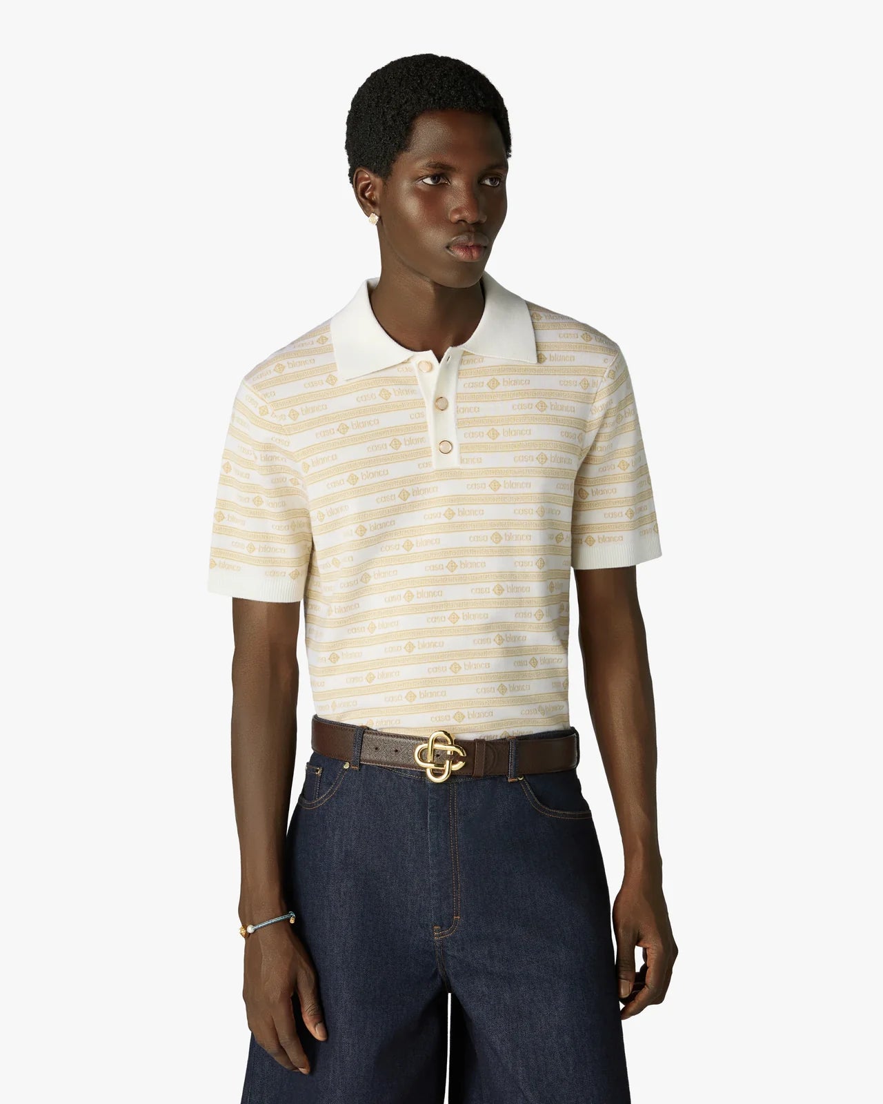 Ceinture pour homme marron et dorée en cuir à monogramme CC