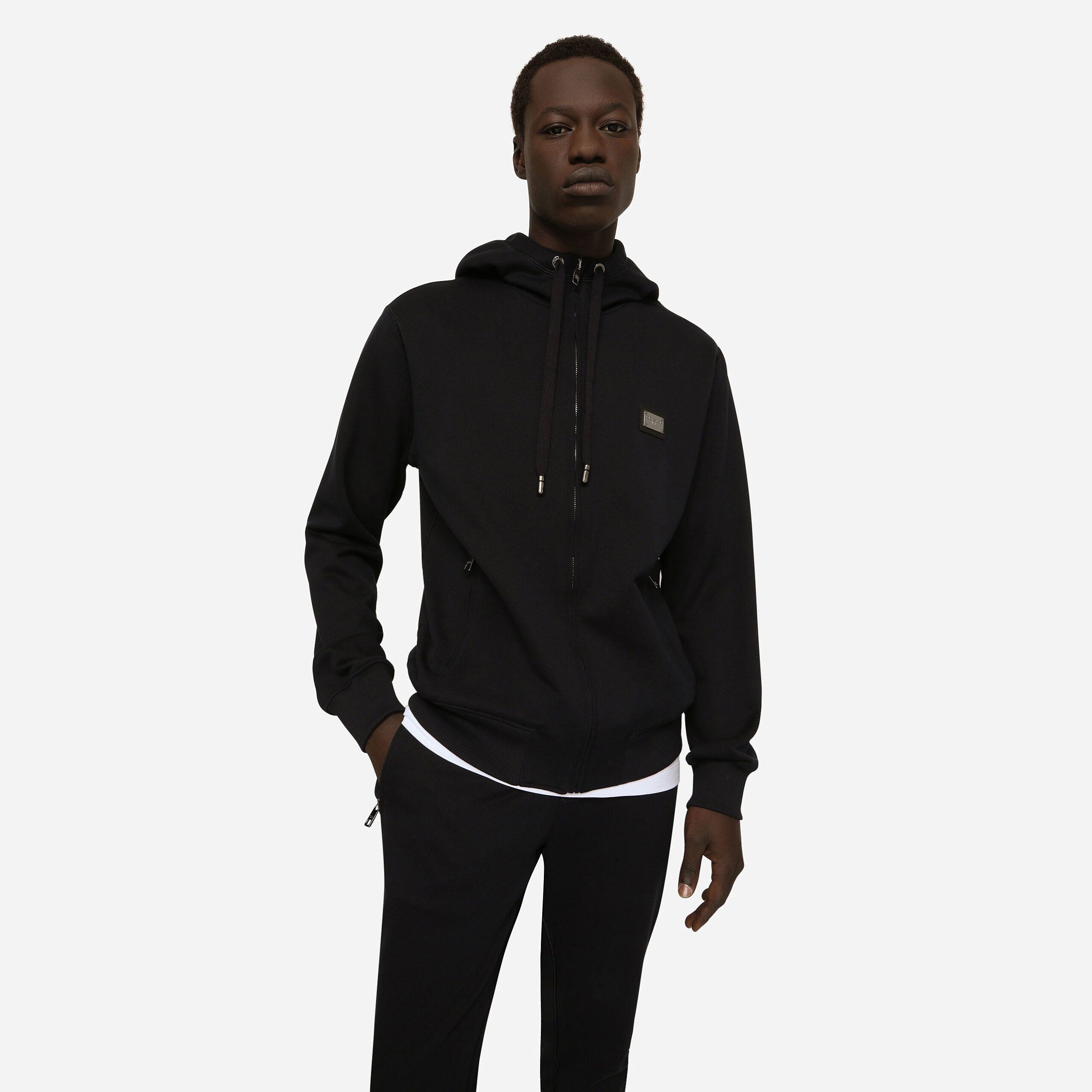 HOODED JERSEY ZIPPER SWEATSHIRT