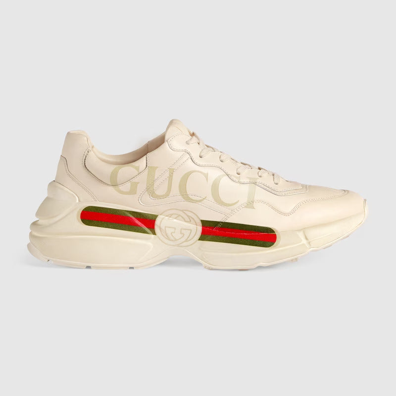 RHYTON LEATHER SNEAKERS WITH GUCCI LOGO FOR MEN