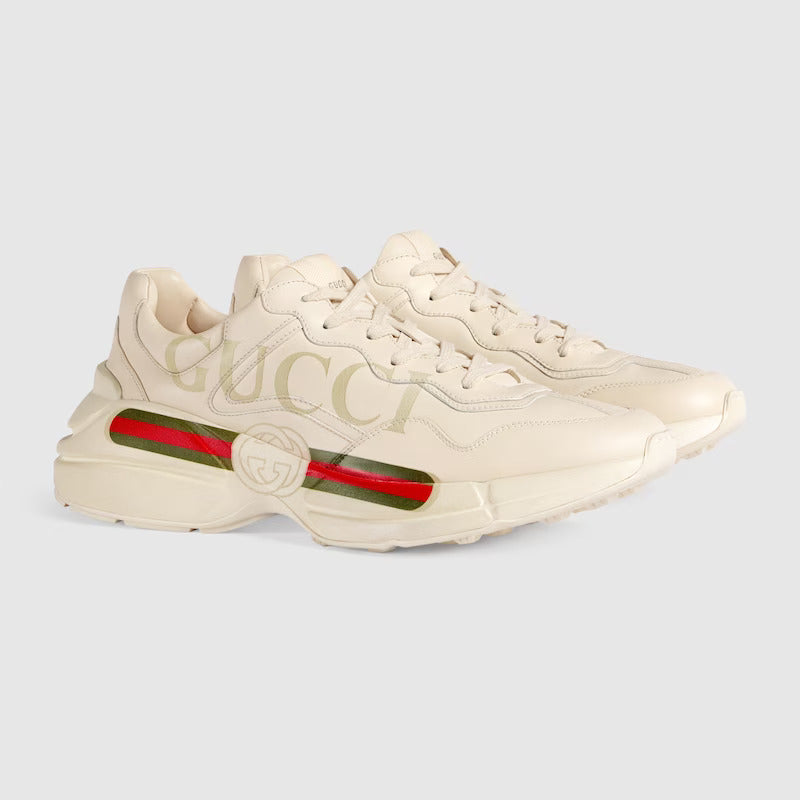 RHYTON LEATHER SNEAKERS WITH GUCCI LOGO FOR MEN