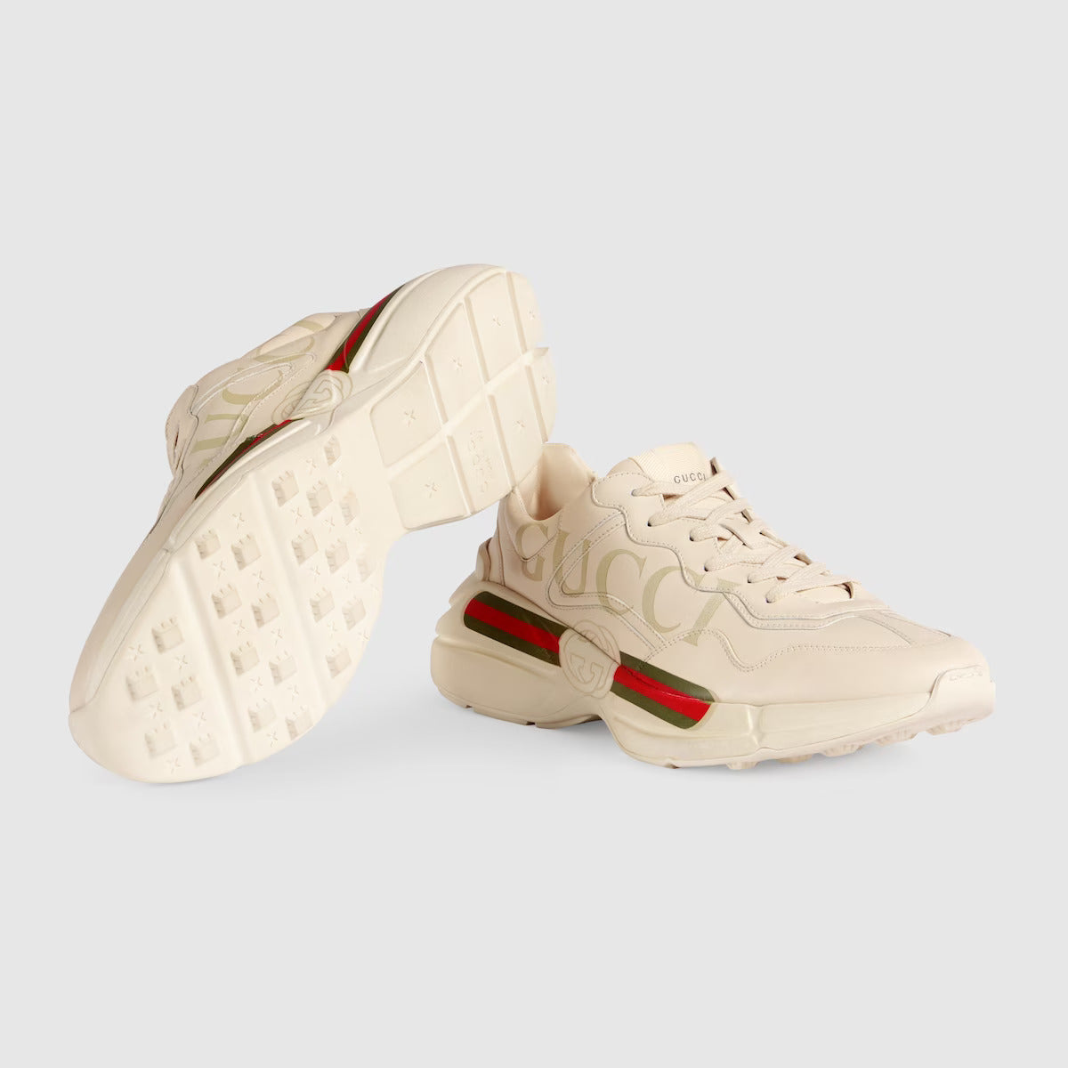 RHYTON LEATHER SNEAKERS WITH GUCCI LOGO FOR MEN