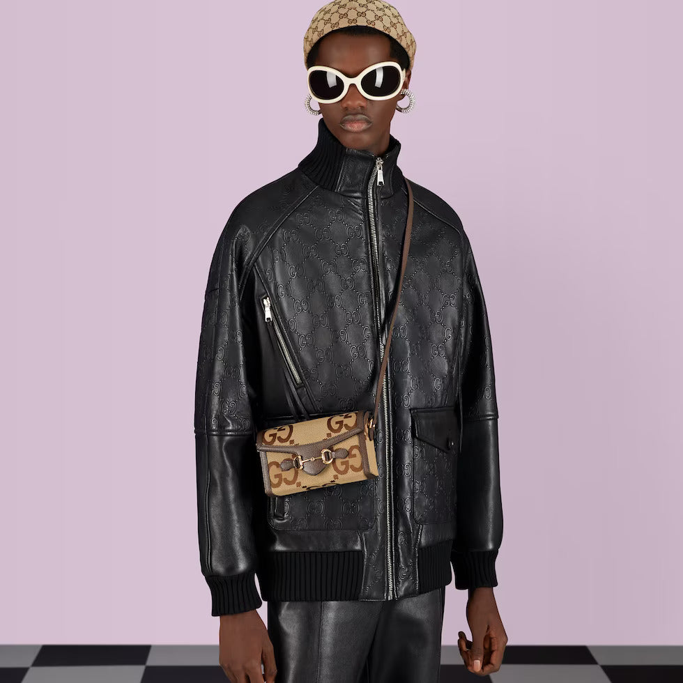 GUCCI HORSEBIT 1955 MINI BAG WITH GG JUMBO PATTERN