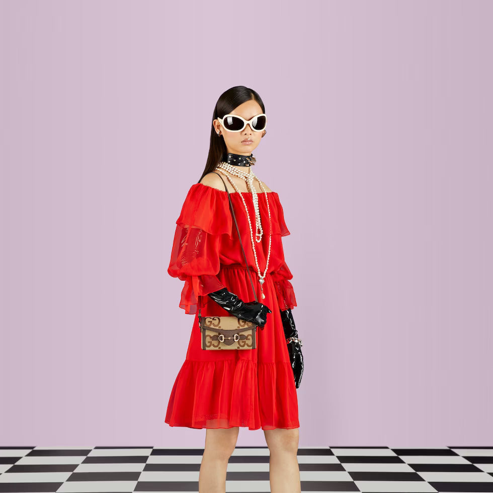 GUCCI HORSEBIT 1955 MINI BAG WITH GG JUMBO PATTERN