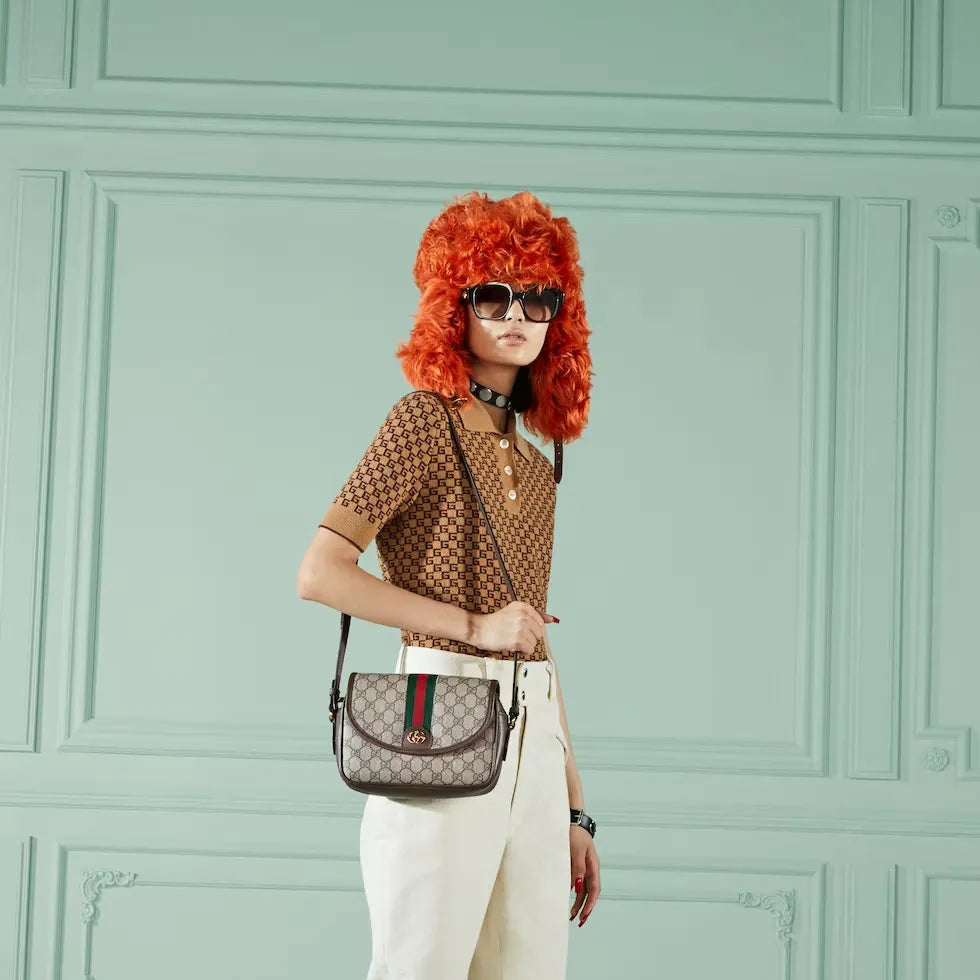 OPHIDIA SHOULDER BAG WITH GG PATTERN SMALL SIZE