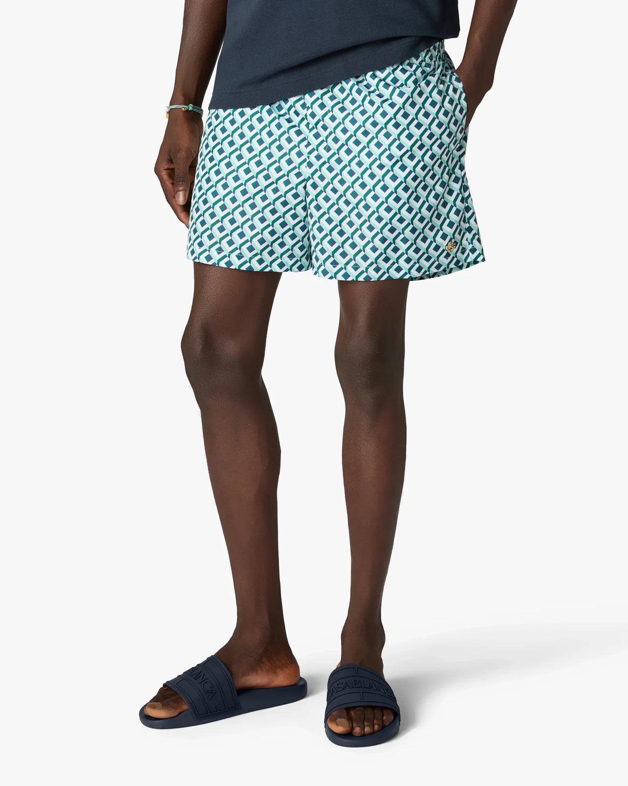 Claquettes de piscine pour homme bleues à logo