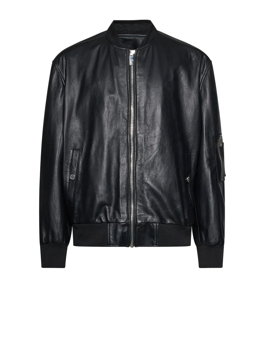 Veste de motard à fermeture éclair sur le devant avec finition brillante