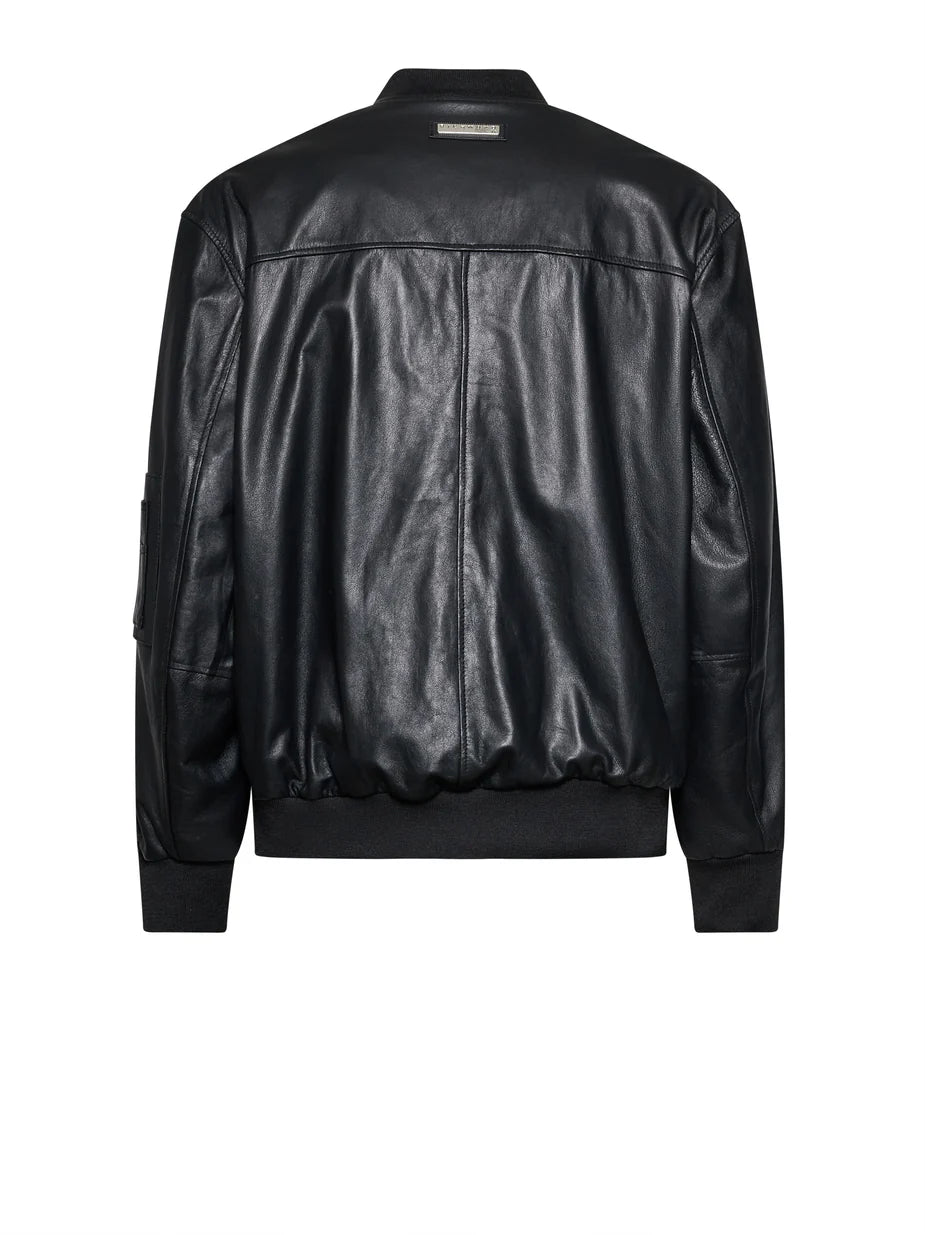 Veste de motard à fermeture éclair sur le devant avec finition brillante