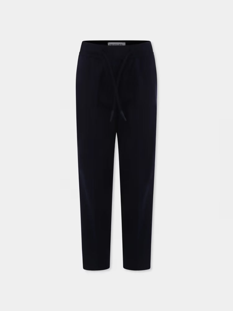 Pantalon en coton bleu marine Trussardi pour garçon avec mini logo au dos
