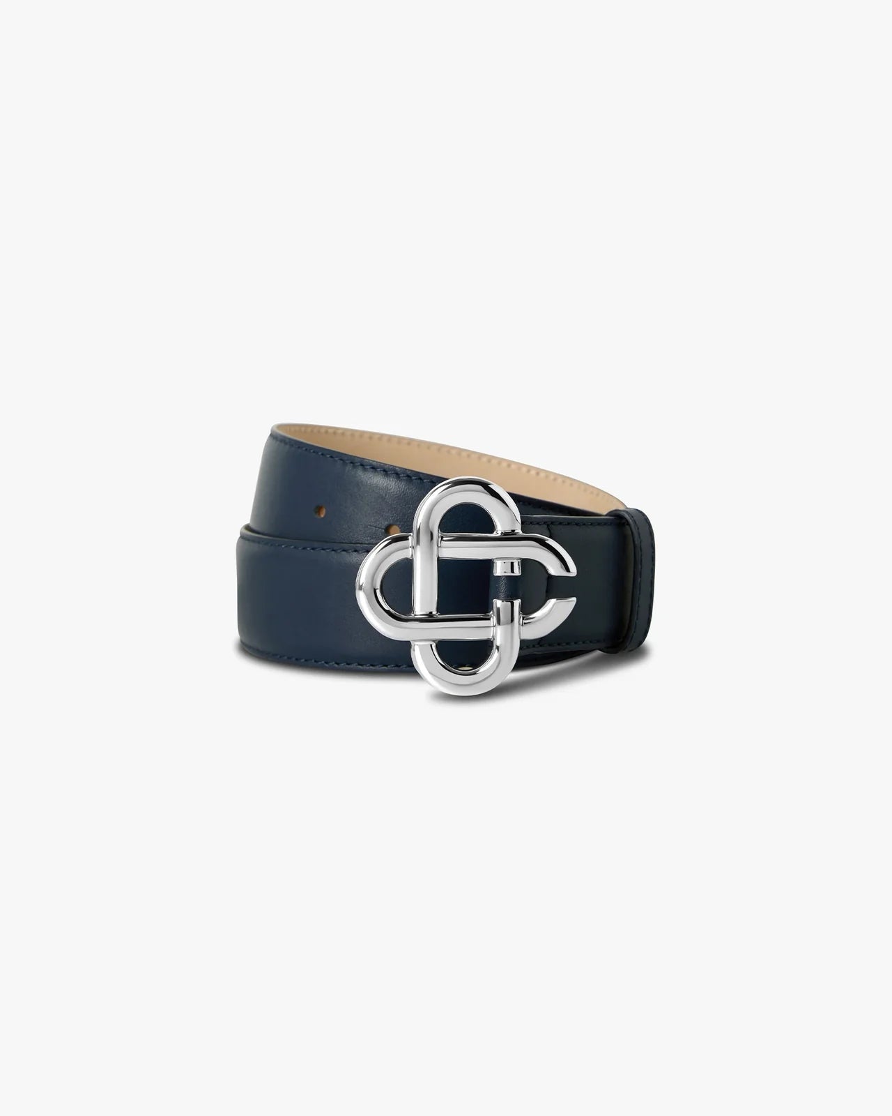 Ceinture classique pour homme bleu marine et argentée en cuir à logo CC