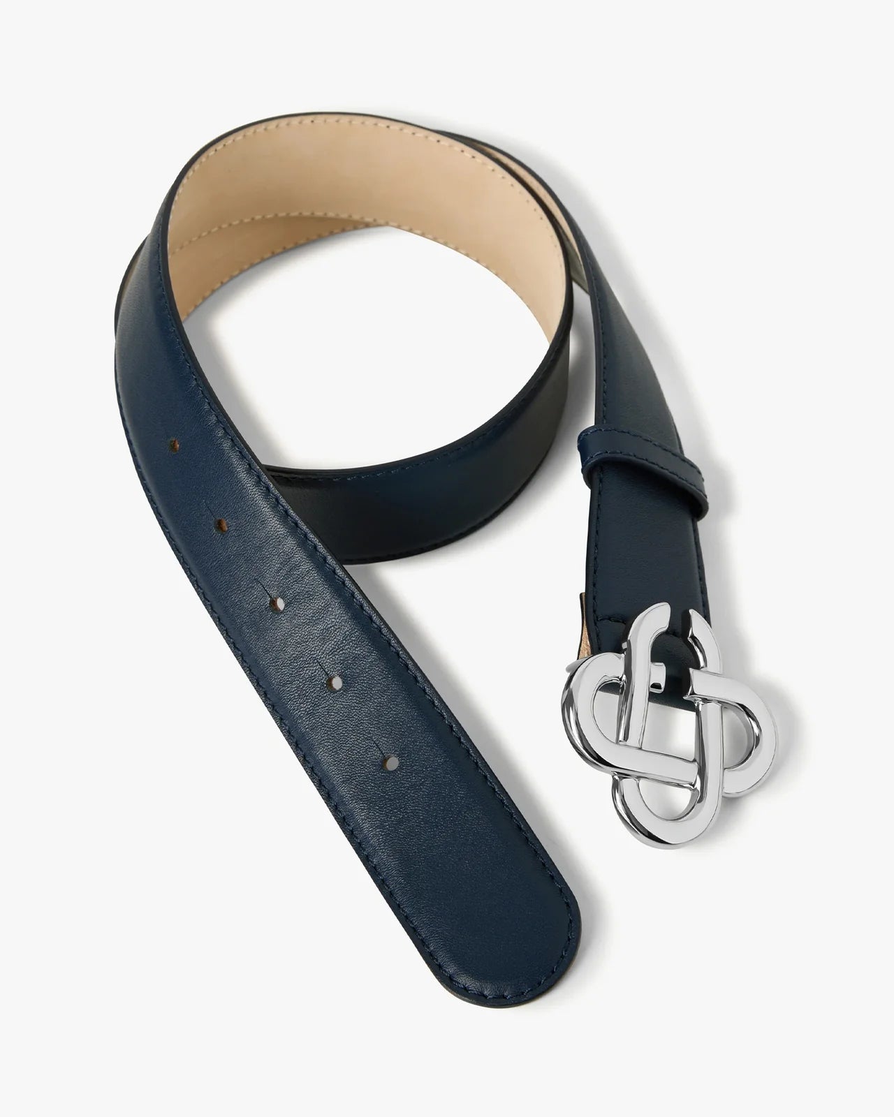 Ceinture classique pour homme bleu marine et argentée en cuir à logo CC