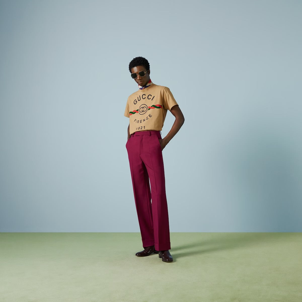 LACE-EFFECT COTTON T-SHIRT WITH ENLACED GG DETAIL