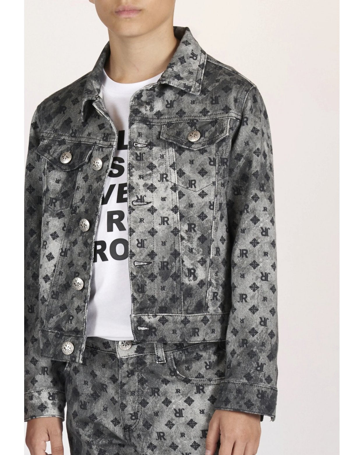 Veste en jean grise à monogramme - John Richmond