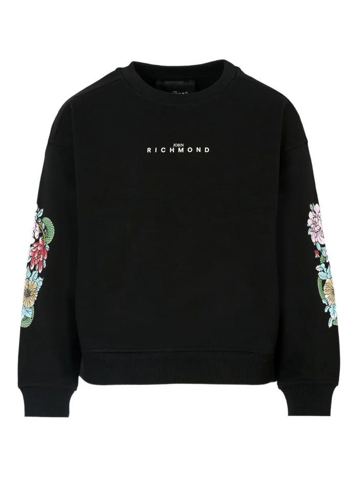 Sweat-shirt à col rond avec broderie florale