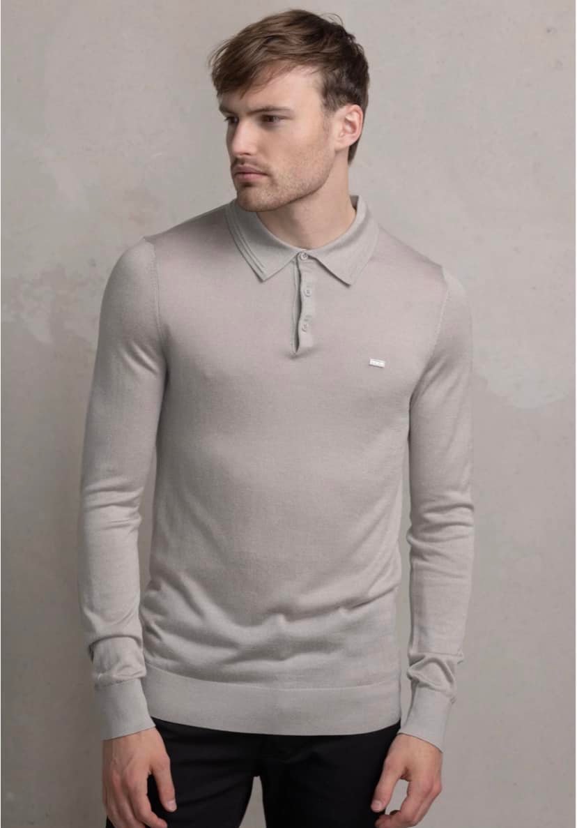 Porter Badge Regular Knitted Polo Grey Heather