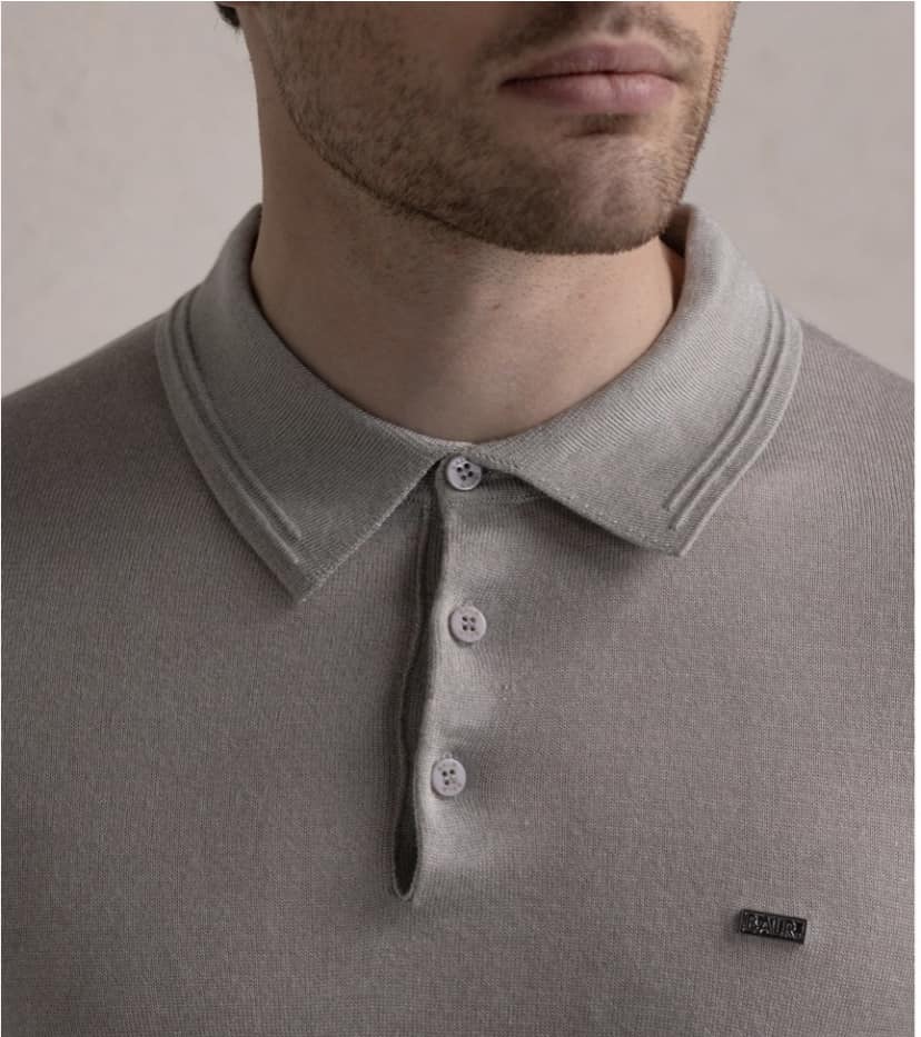 Porter Badge Regular Knitted Polo Grey Heather