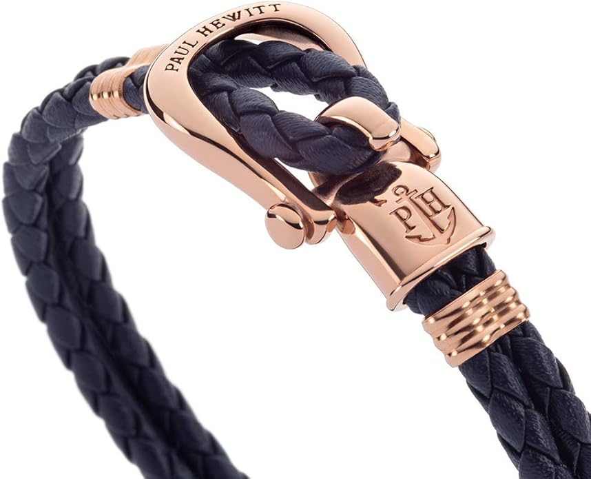 PAUL HEWITT Women's Engraved PHINITY Bracelet - Leather Rope Bracelet Personalised Bracelet with Pendant (Rose Gold)