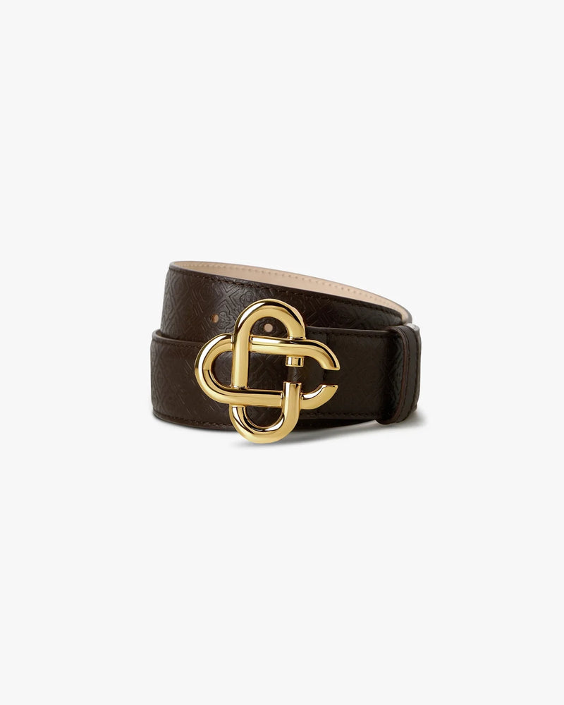 Ceinture pour homme marron et dorée en cuir à monogramme CC