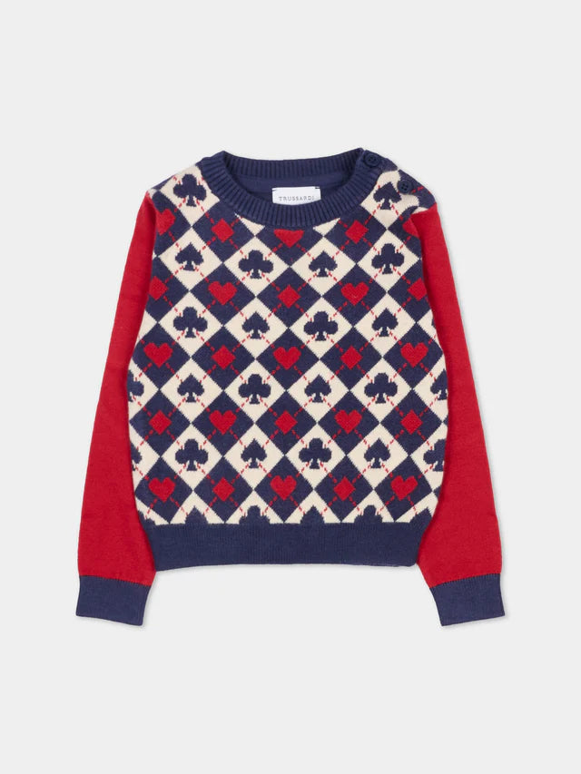 Pull multicolore pour bébé fille avec motif de carte à joue