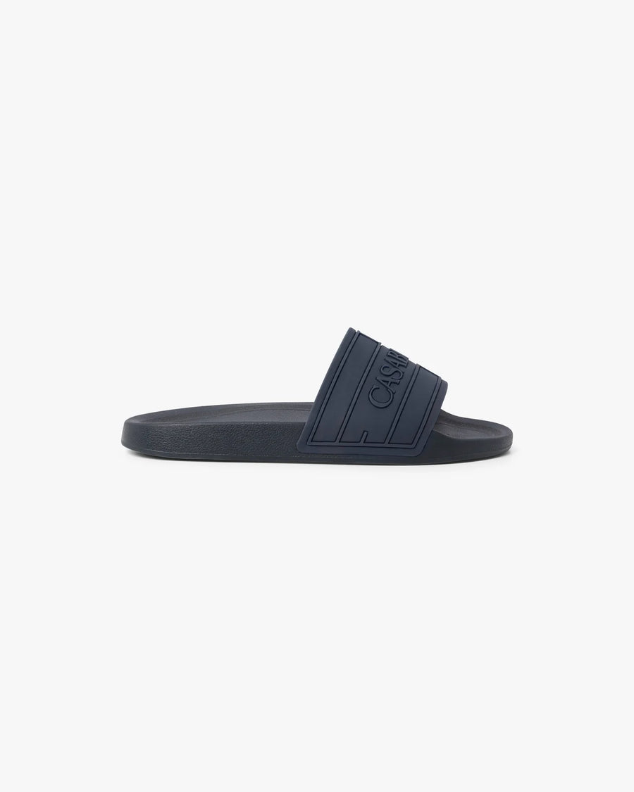 Claquettes de piscine pour homme bleues à logo