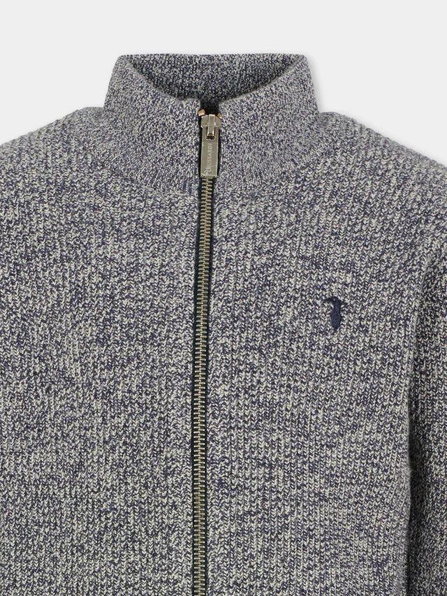 Cardigan bleu pour garçon avec logo TRUSSARDI
