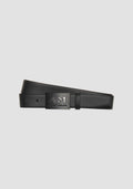 CEINTURE EN CUIR NOIRE AVEC PLAQUE OPAQUE LOGOTYPÉE