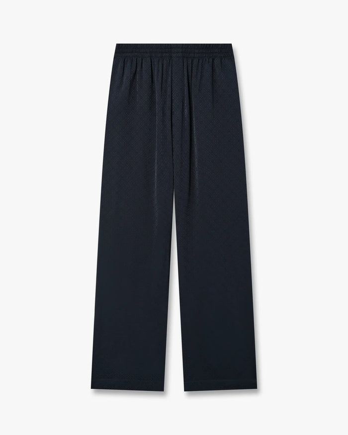 Pantalon en soie monogrammé bleu marine foncé