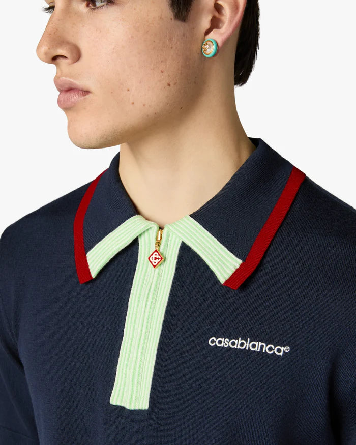 Polo Casablanca à manches courtes bleu marine en mérinos