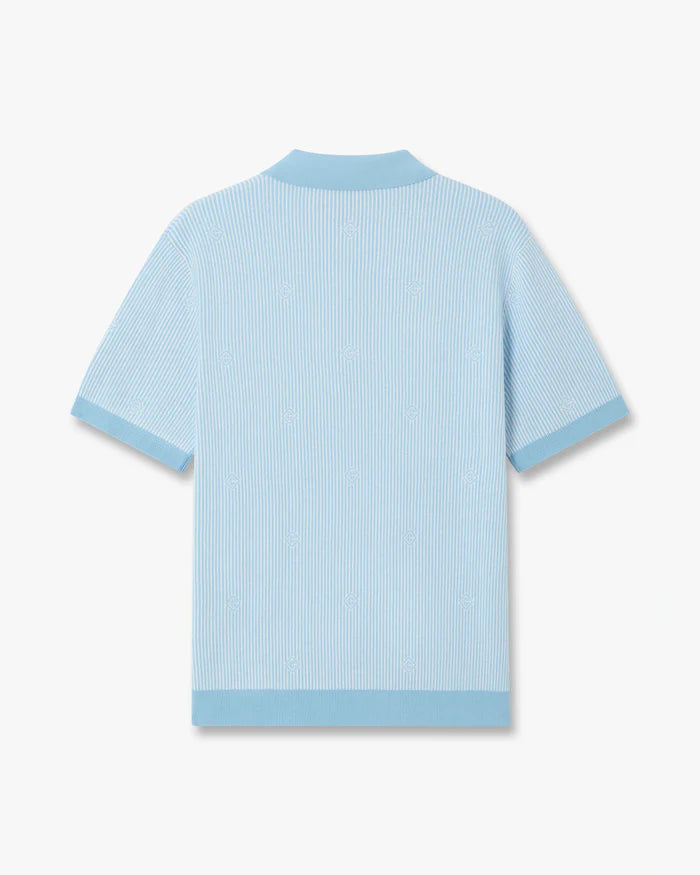 Polo à manches courtes bleu clair en maille à fines rayures