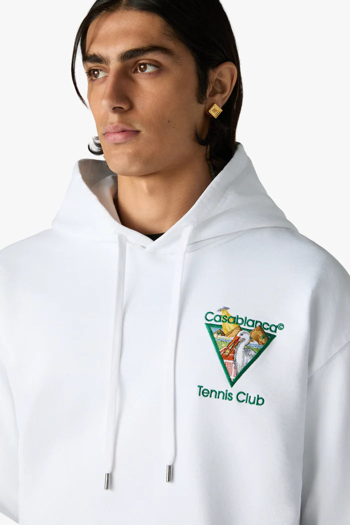 Sweat à capuche CASABLANCA blanc brodé Tennis Club Icon Pyramid Abduction