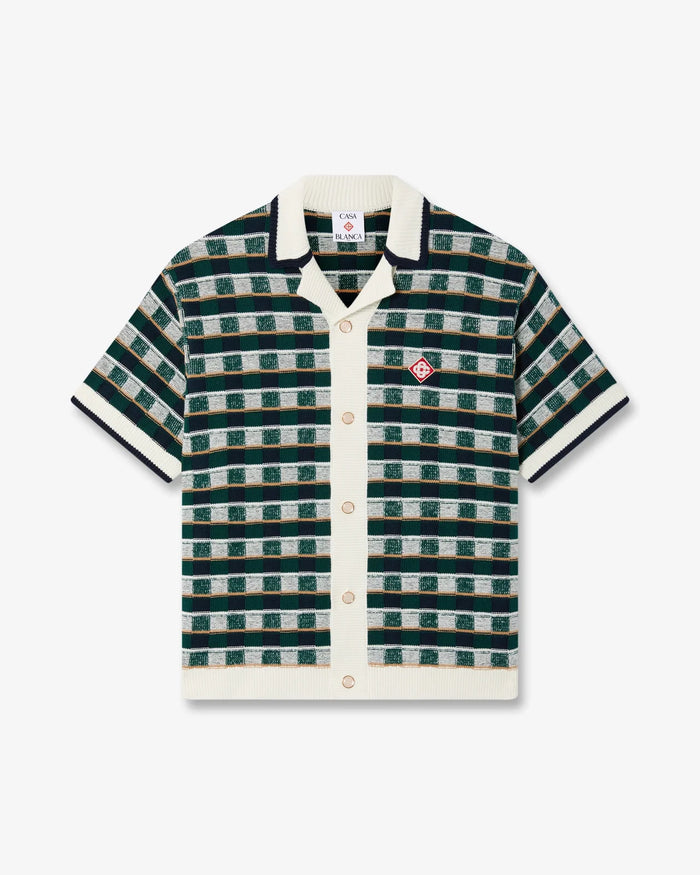 Chemise casablanca à manches courtes verte en crochet à motif mosaïque