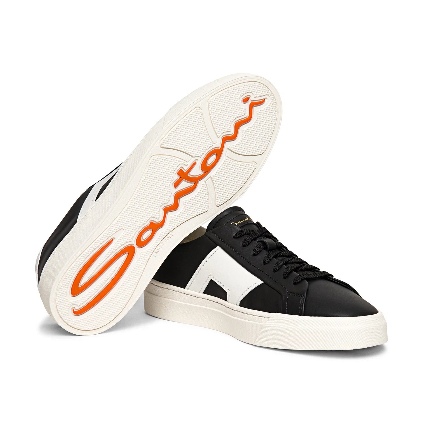 DOUBLE BUCKLE SNEAKER IN WHITE AND BLACK LEATHER FOR MEN 