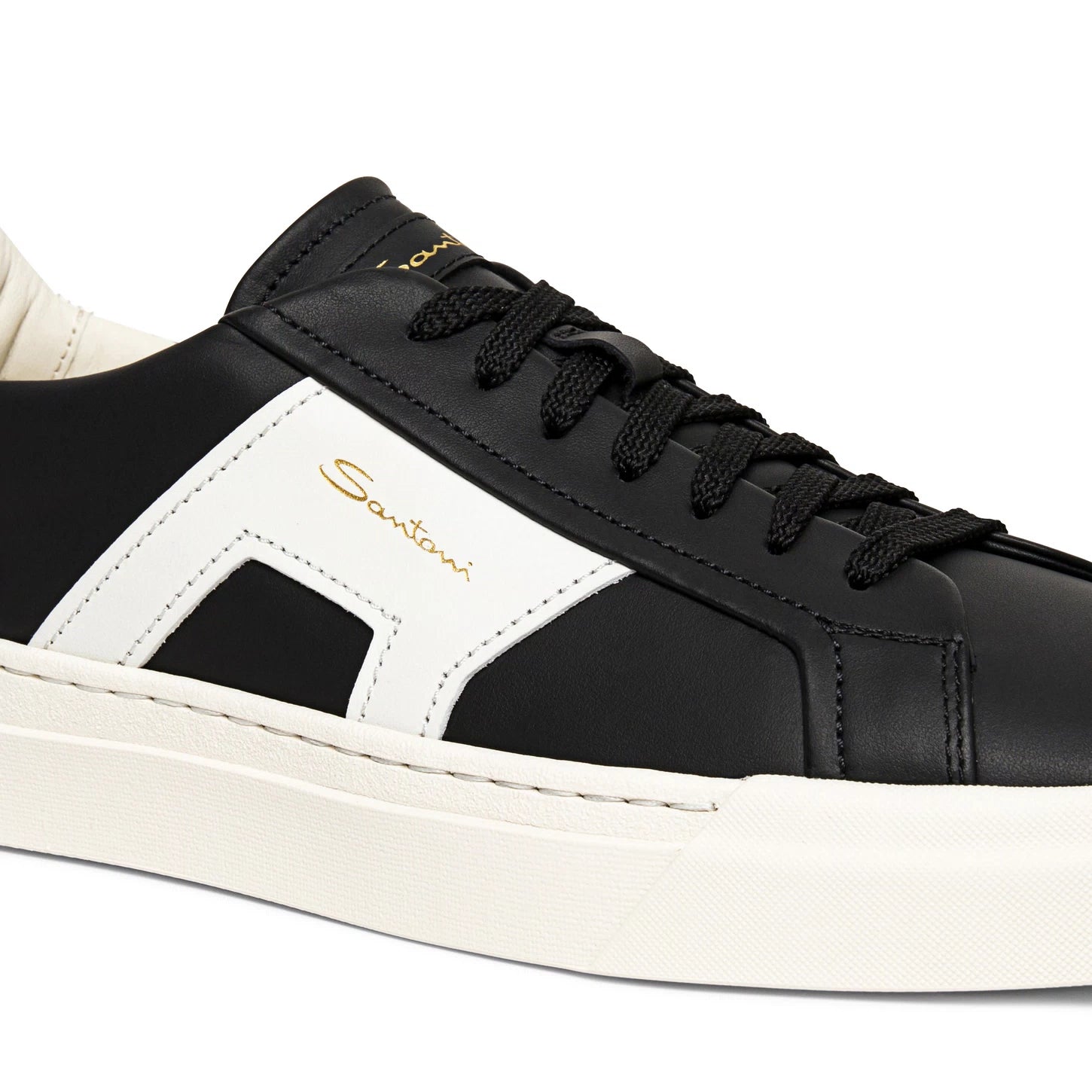 DOUBLE BUCKLE SNEAKER IN WHITE AND BLACK LEATHER FOR MEN 