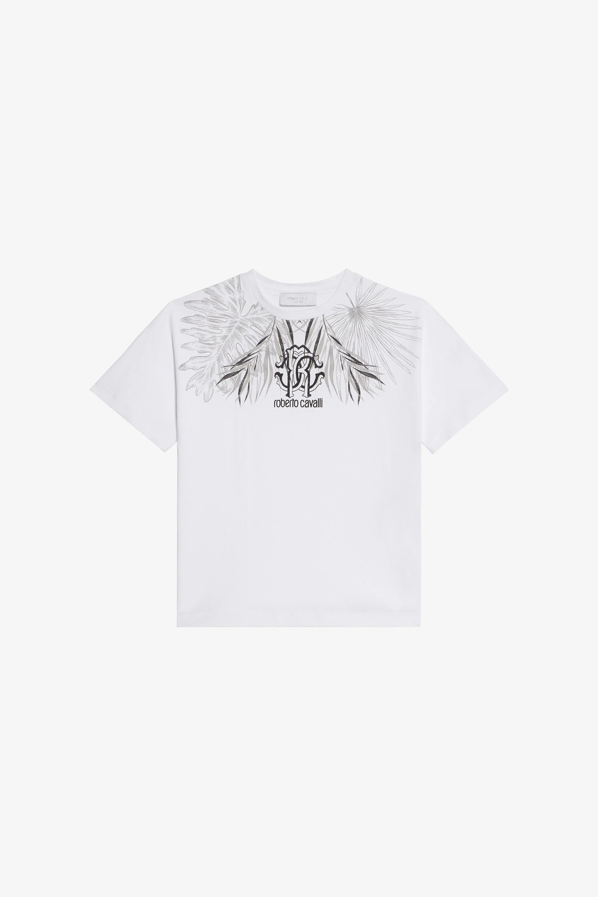 T-shirt blanc optique avec imprimé feuilles et logo